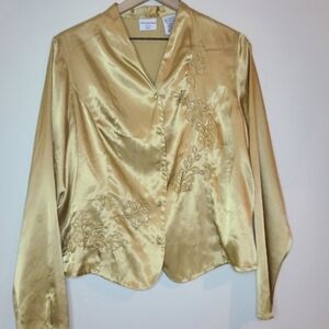 Covington gold embroidered beaded satin button up vintage xl petite